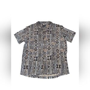 George Men's Vintage Blue White Tiki Hawaiian Button-Up Festival Shirt - Sz L